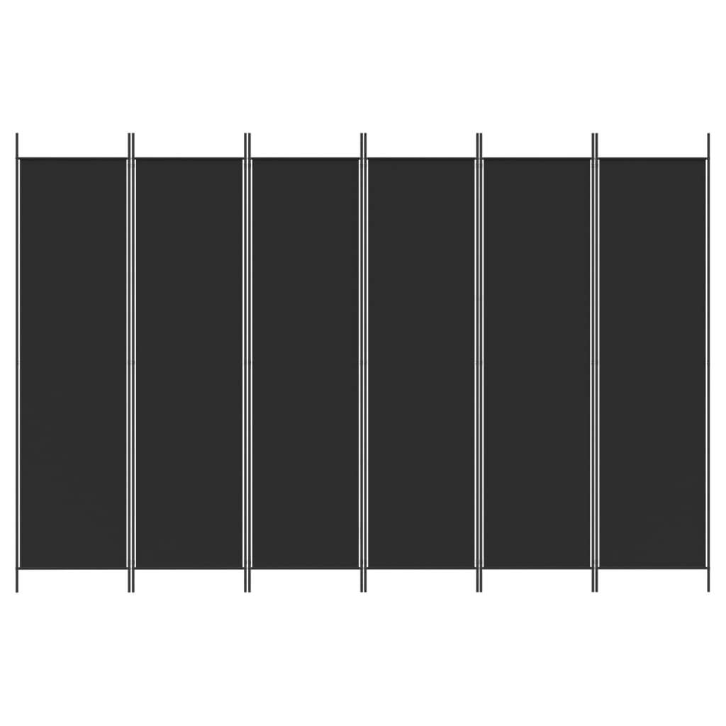 6-Panel Room Divider Black 300x200 cm Fabric