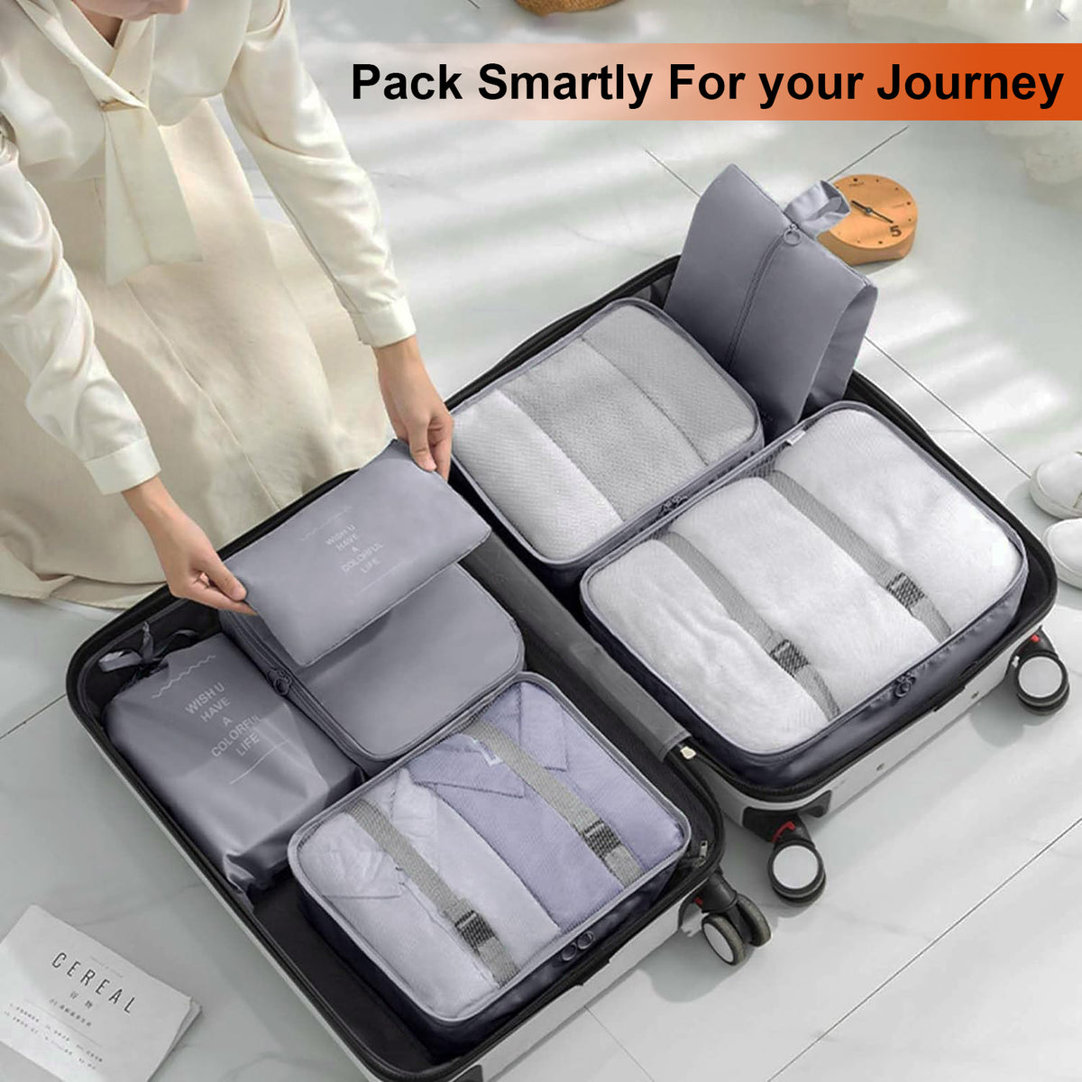 Hivvago 7-Piece Travel Organizer Set – Lightweight Packing Bags for Luggage, Grey