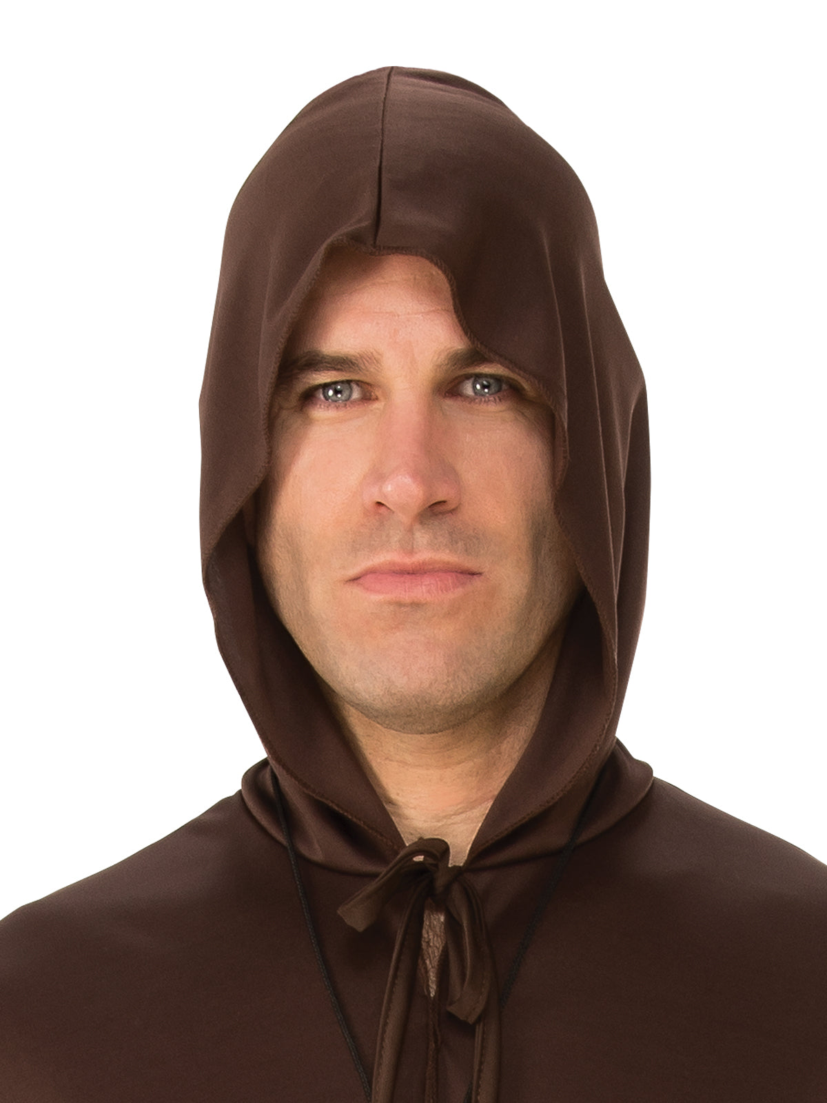 Monk Costume Adult Brown Hooded Robe with Cross Necklace and Waist Belt
