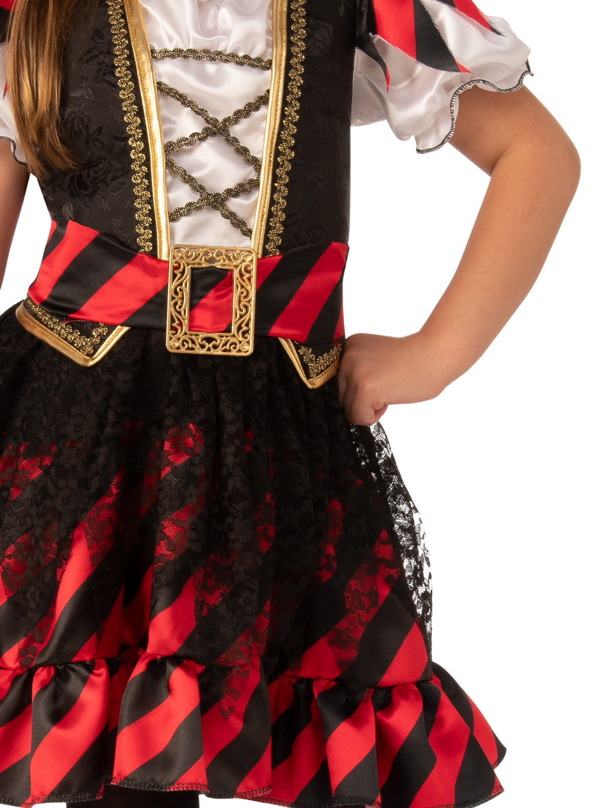 Girls Pirate Costume – Official Rubie’s Dress with Headband Hat and Belt, Black Colour