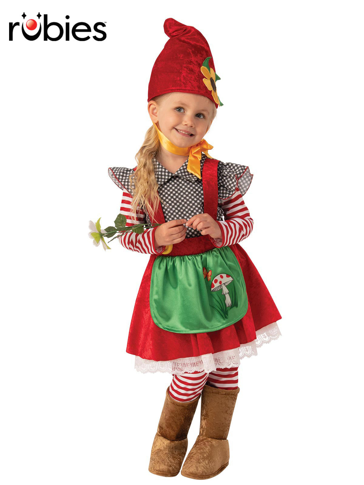 Garden Gnome Girl Kids Costume with Dress Hat Leggings