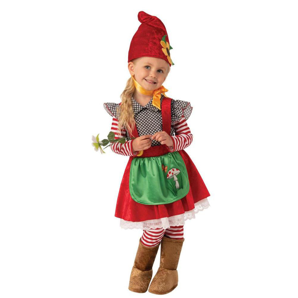 Garden Gnome Girl Kids Costume with Dress Hat Leggings