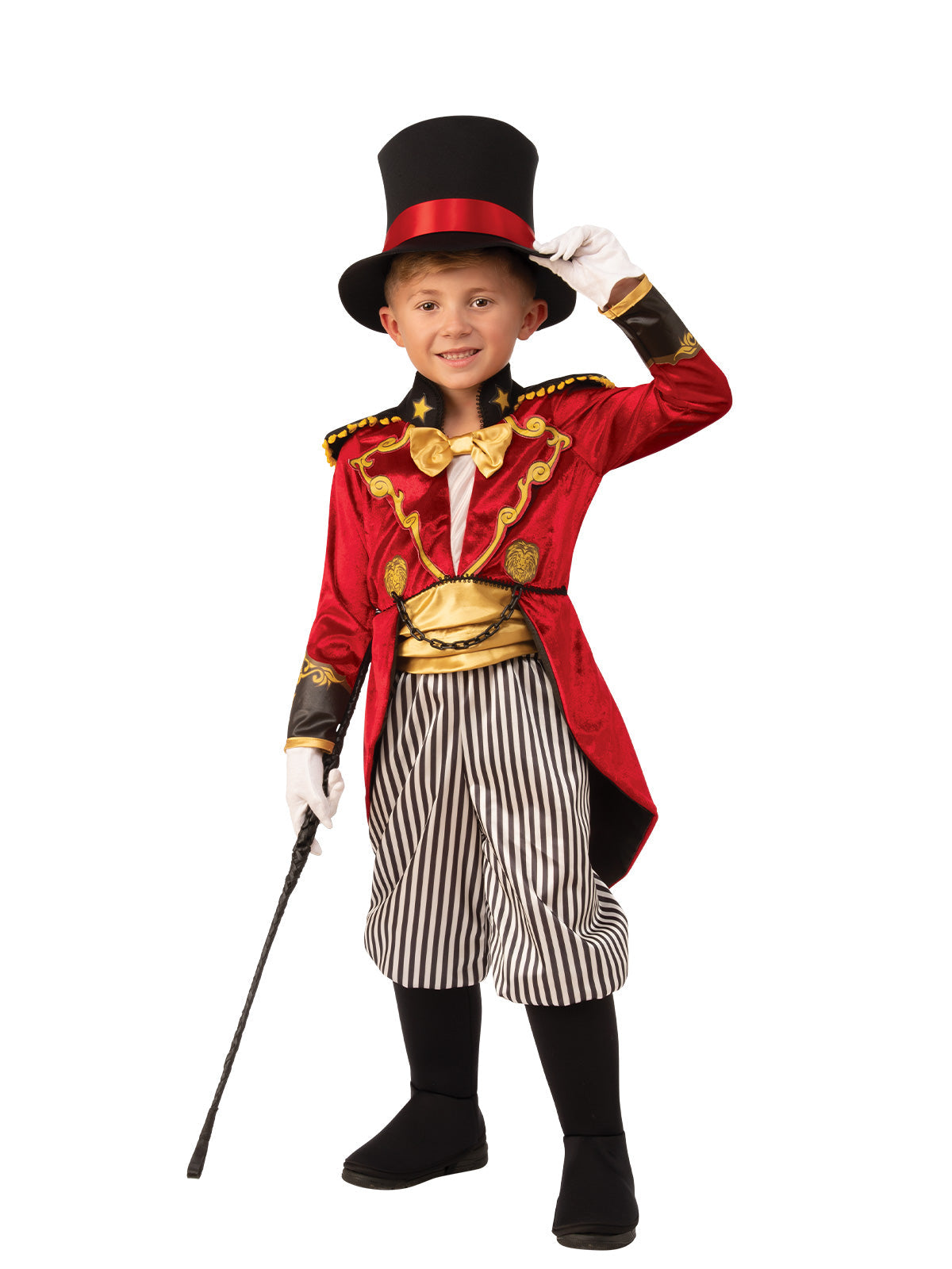 Circus Ringmaster Costume with Waistcoat, Pinstripe Pants and Top Hat - Red Colour