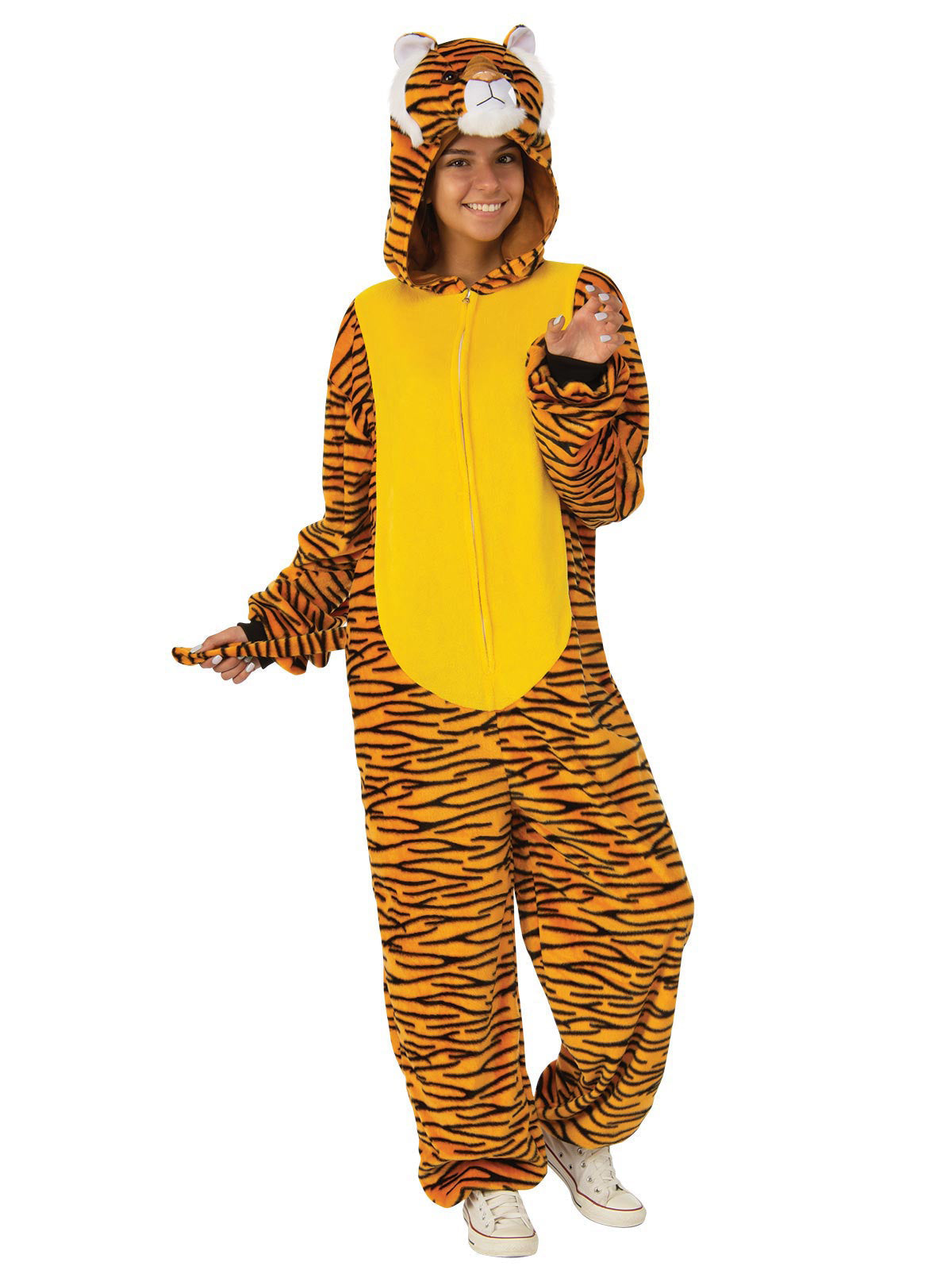 Tiger Onesie Costume for Adults Furry Hooded Jumpsuit with Tail and Ears