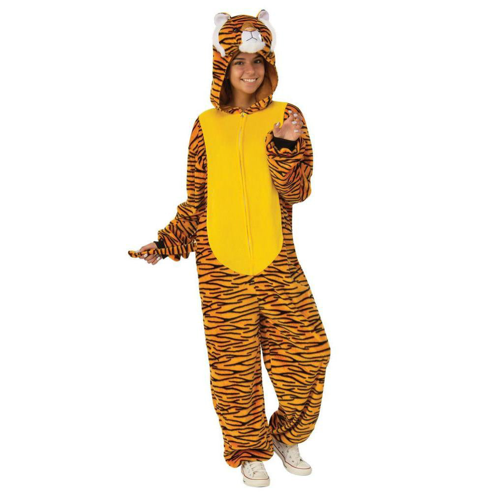 Tiger Onesie Costume for Adults Furry Hooded Jumpsuit with Tail and Ears