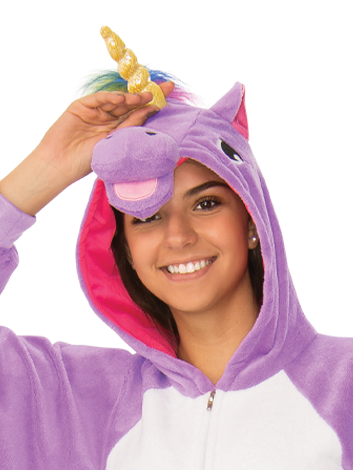 Unicorn Onesie Costume Adult Hooded Jumpsuit with Tail and Horn - Purple