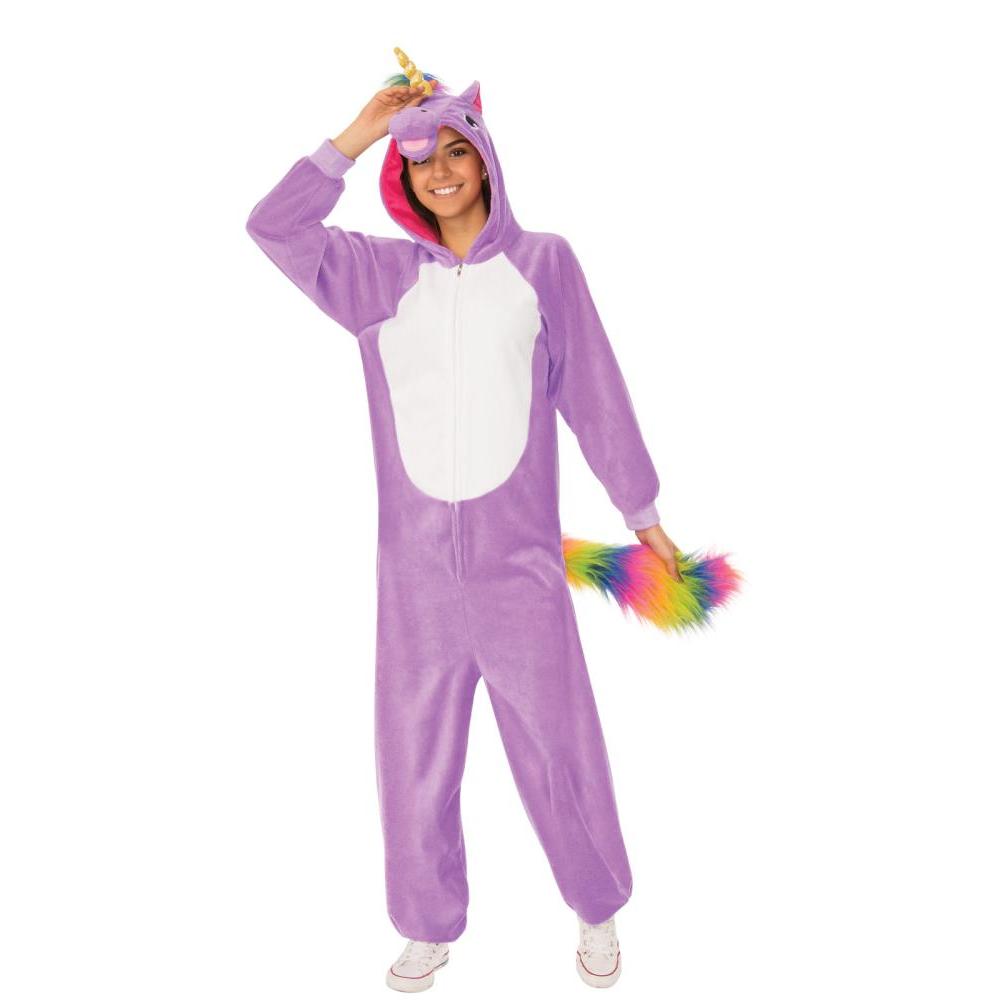 Unicorn Onesie Costume Adult Hooded Jumpsuit with Tail and Horn - Purple