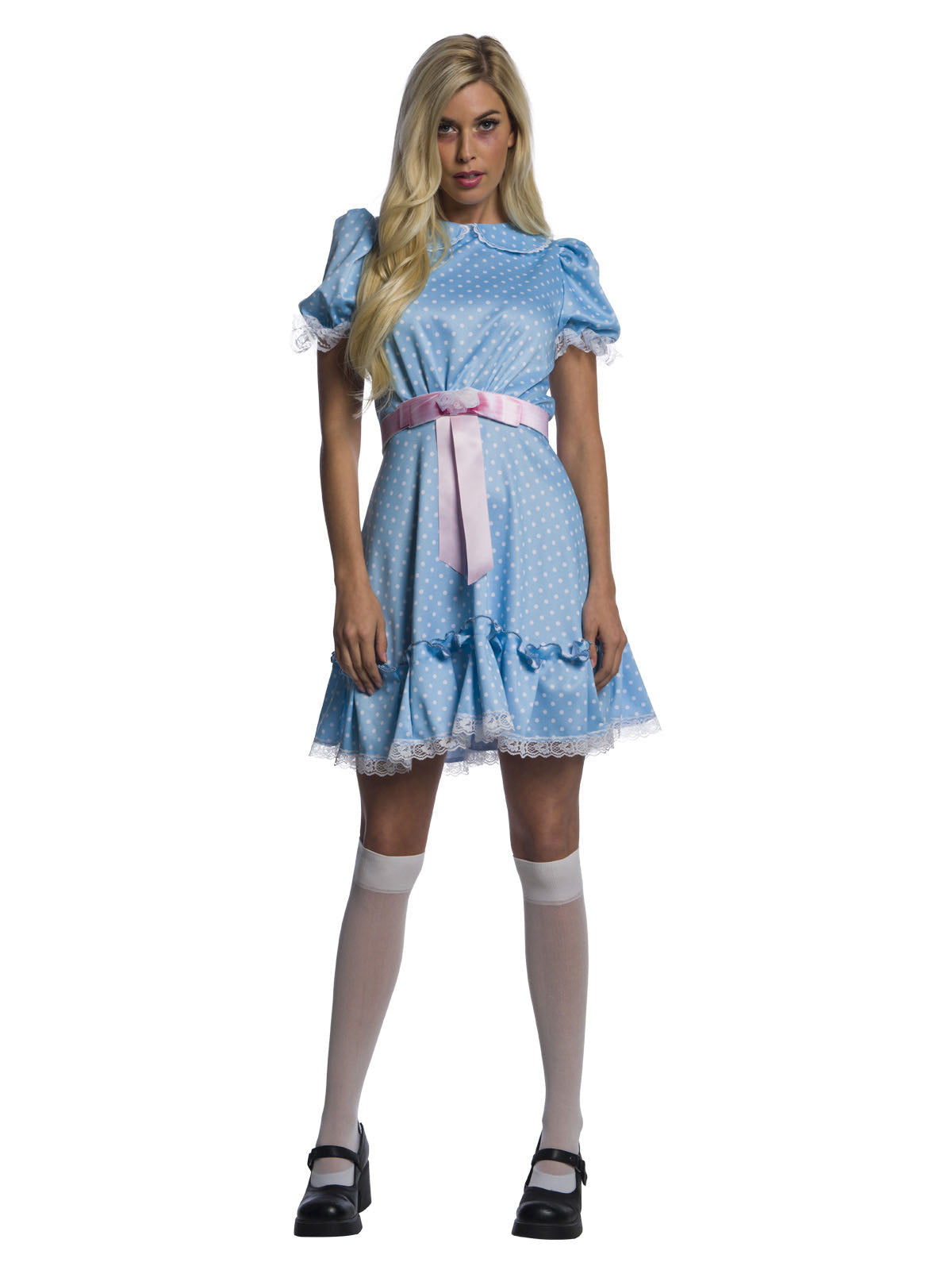Twin Sister Costume for Adults Creepy Blue Dress with Belt Halloween Outfit