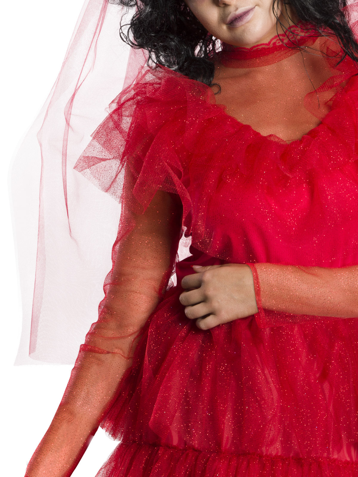 Lydia Deetz Wedding Halloween Costume Adult Red Gothic Dress with Veil