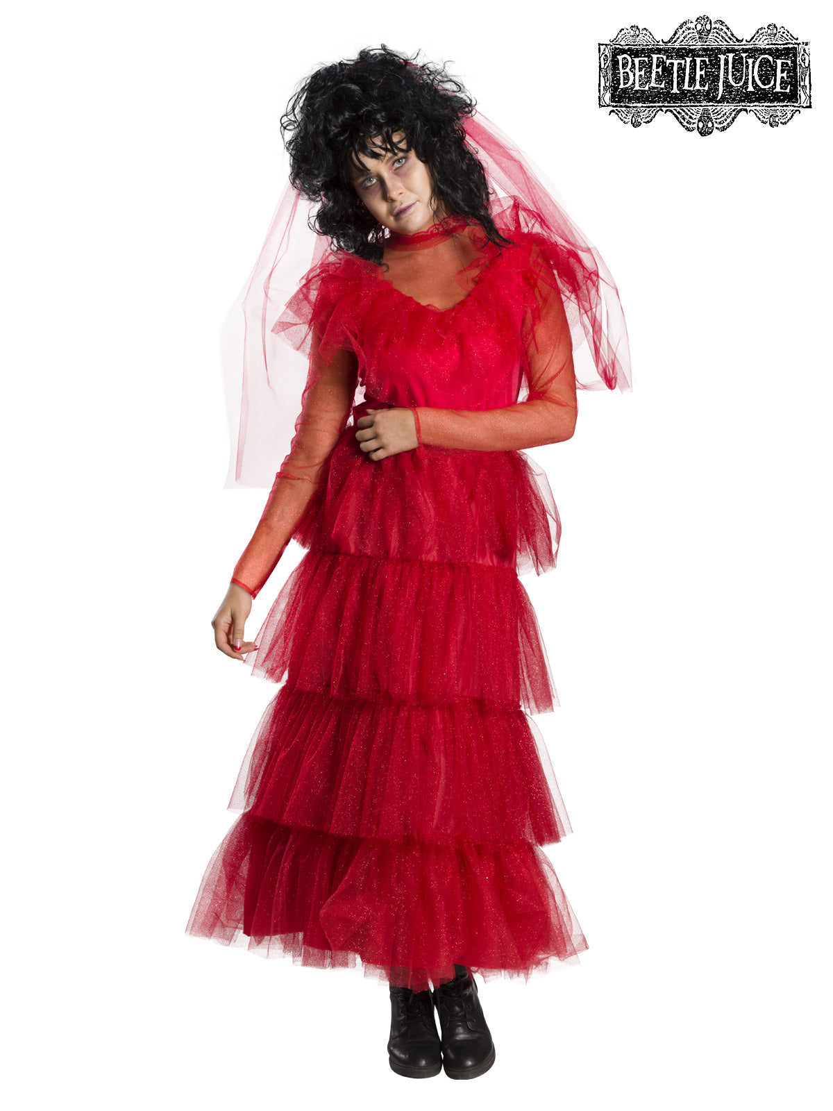 Lydia Deetz Wedding Halloween Costume Adult Red Gothic Dress with Veil