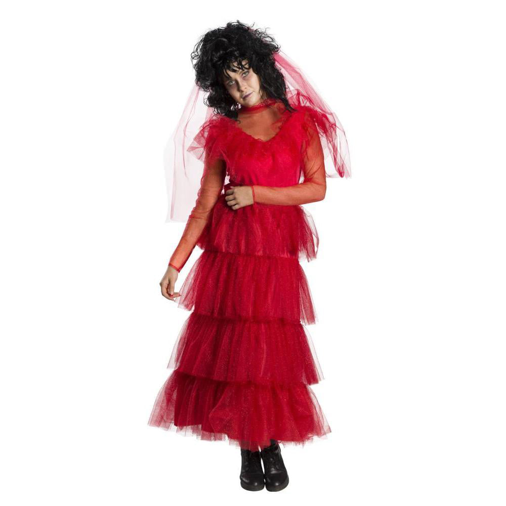 Lydia Deetz Wedding Halloween Costume Adult Red Gothic Dress with Veil
