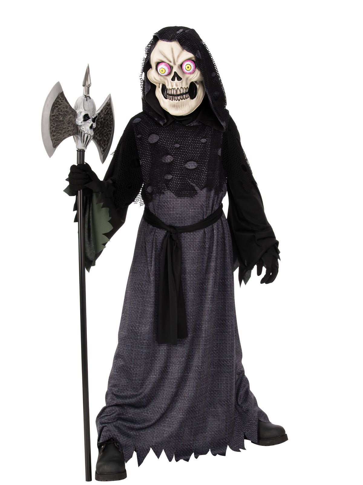 Google-Eyed Skeleton Kids Halloween Costume with Hooded Robe and Pop-Out Eye Mask