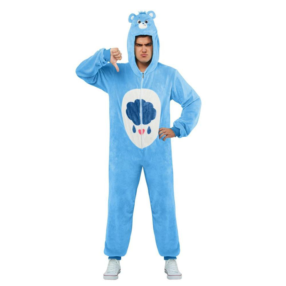 Grumpy Bear Adult Costume Plush Jumpsuit with Cloud Belly Badge