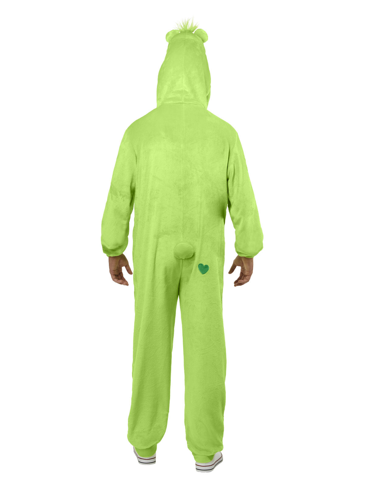 Good Luck Bear Adult Costume Green Plush Jumpsuit with Clover Belly Badge