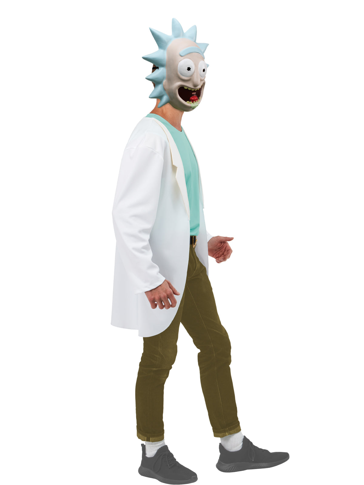 Rick and Morty Rick Sanchez Costume with Lab Coat, Top and Vacuform Mask - White Colour