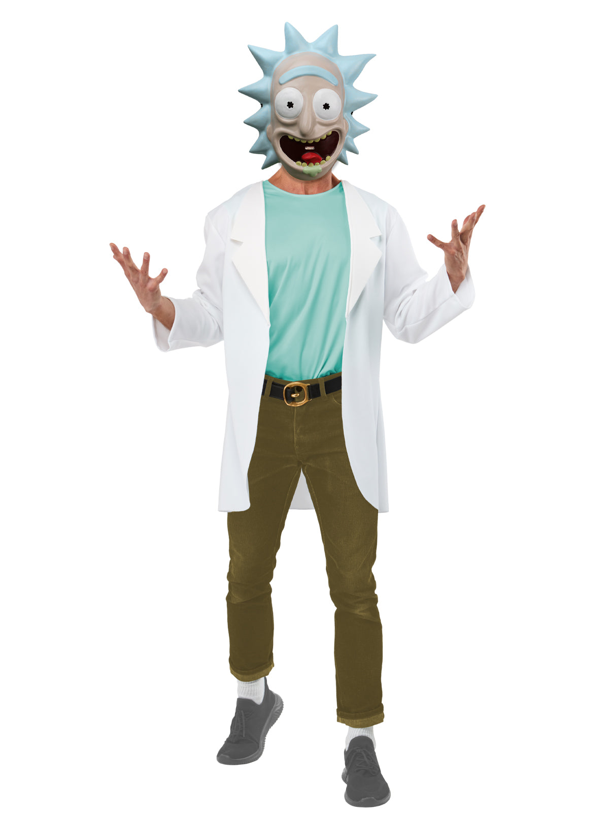 Rick and Morty Rick Sanchez Costume with Lab Coat, Top and Vacuform Mask - White Colour