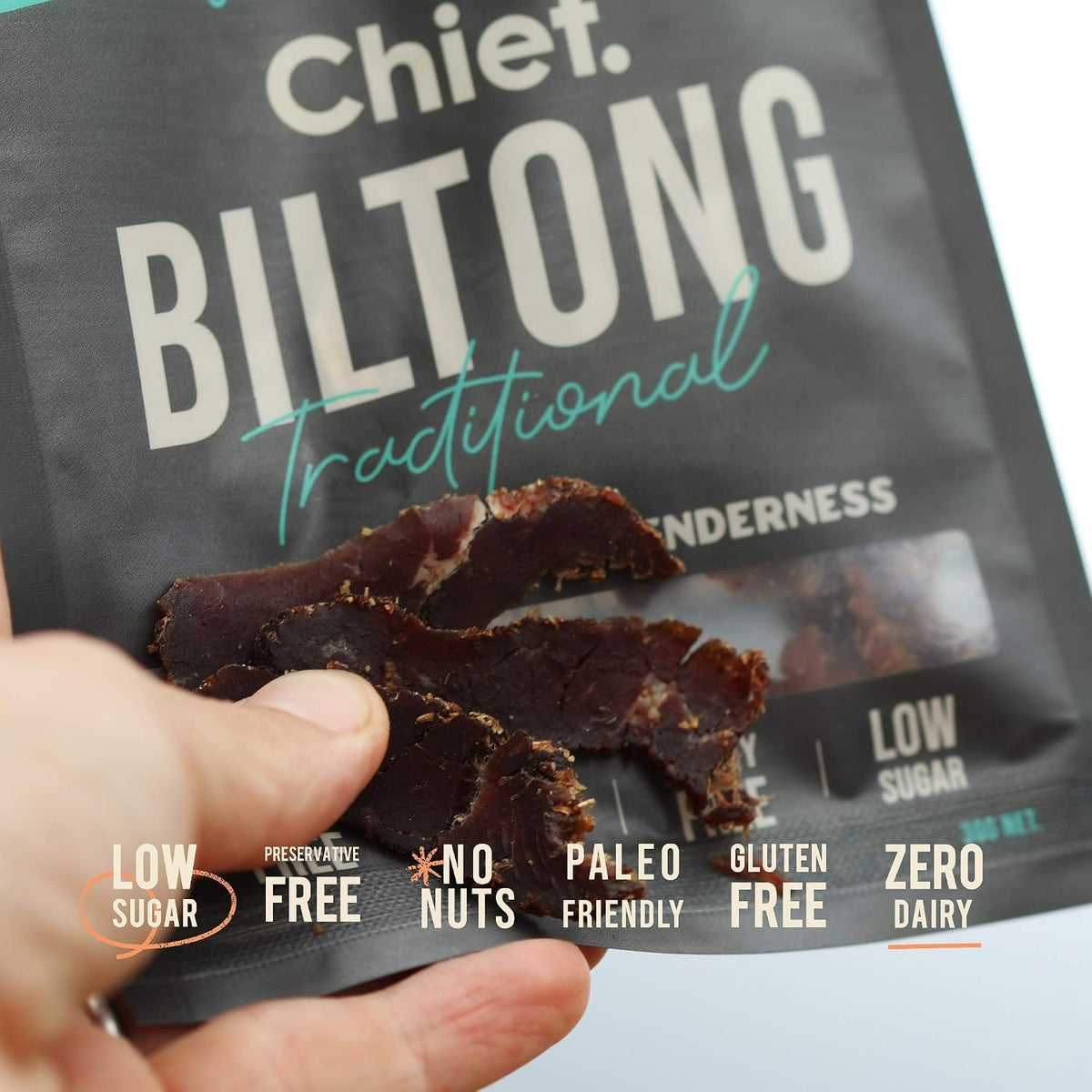 CHIEF Traditional Beef Biltong Grass-Fed Air Dried High Protein 12 x 30g Bags
