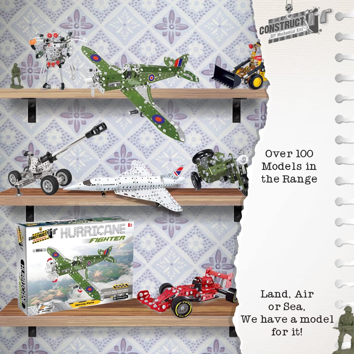 Construct IT Hurricane Fighter Plane - 331 Piece STEM Toys Construction Kit for 8+ Year Old's - Build Your Own Metal Plane for Kids Ages 8-12