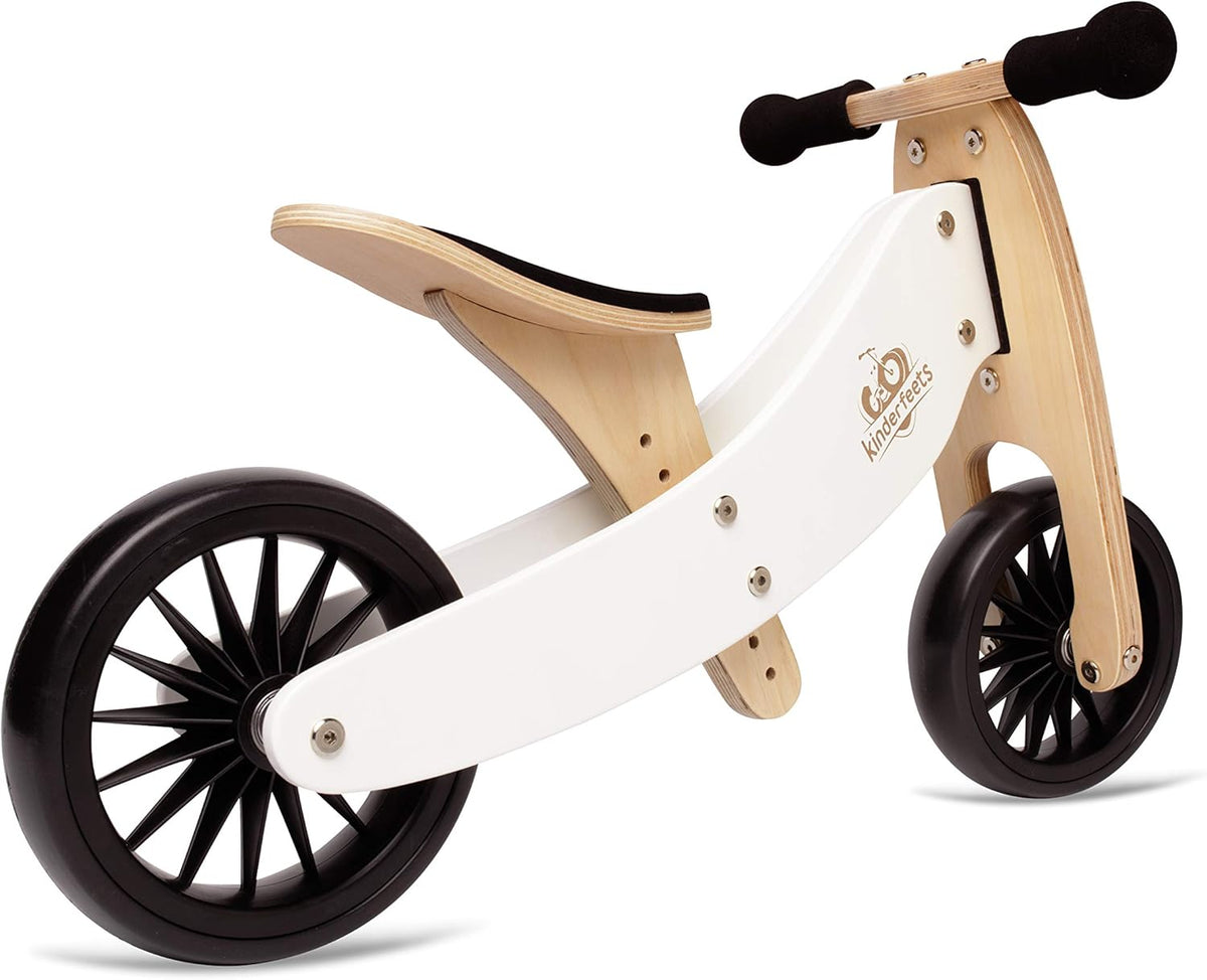 Kinderfeets Tiny Tot Plus 2 in 1 Balance Bike and Trike for Toddlers White