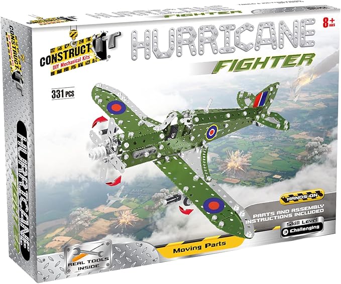 Construct IT Hurricane Fighter Plane - 331 Piece STEM Toys Construction Kit for 8+ Year Old's - Build Your Own Metal Plane for Kids Ages 8-12