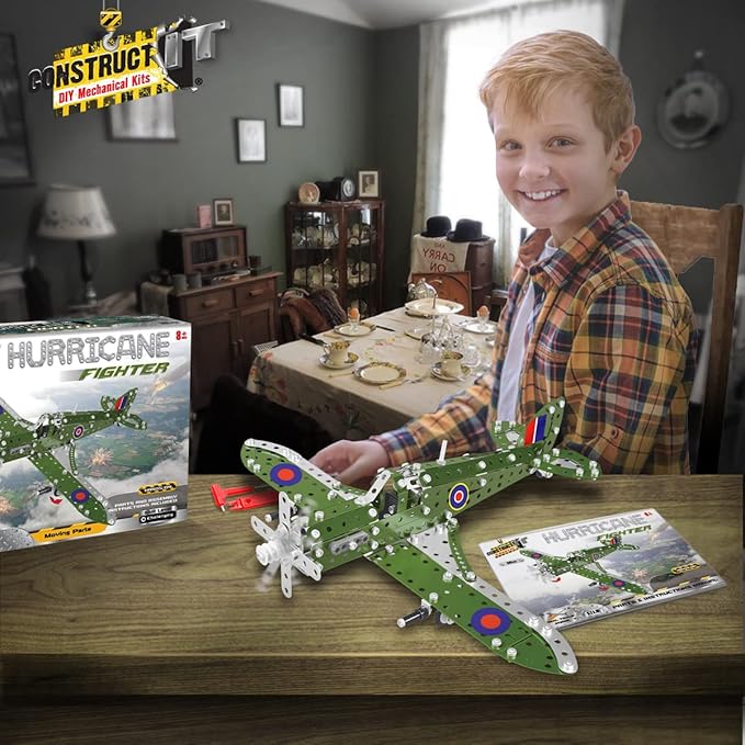Construct IT Hurricane Fighter Plane - 331 Piece STEM Toys Construction Kit for 8+ Year Old's - Build Your Own Metal Plane for Kids Ages 8-12