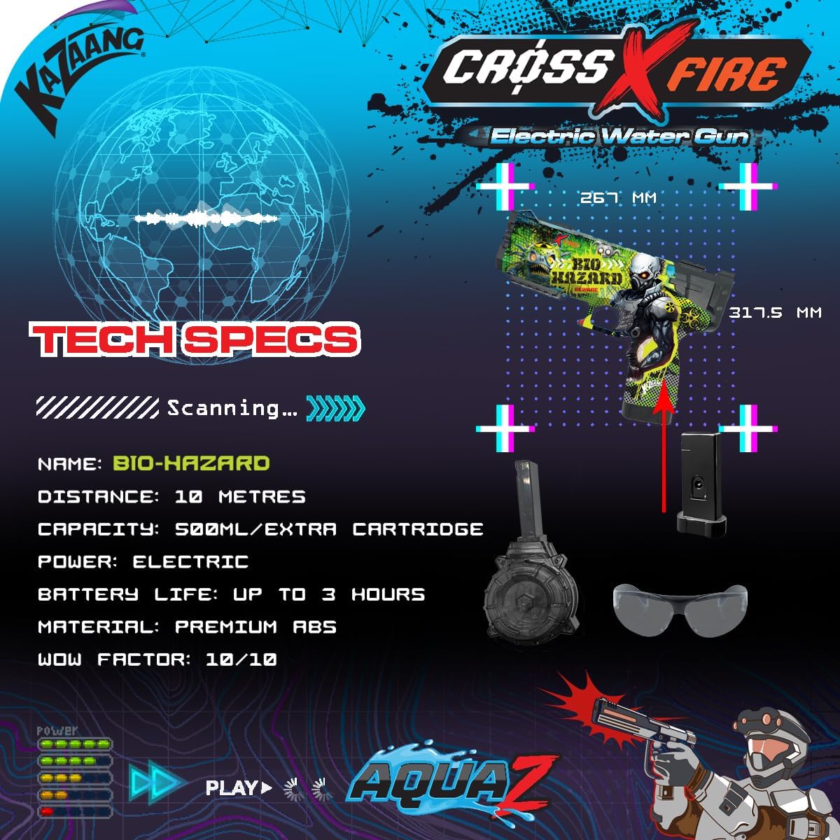 Kazaang CrossXFire AquaZ Biohazard Electric Water Gun – 10m Range, 1200mAh Rechargeable Battery, Medium Size