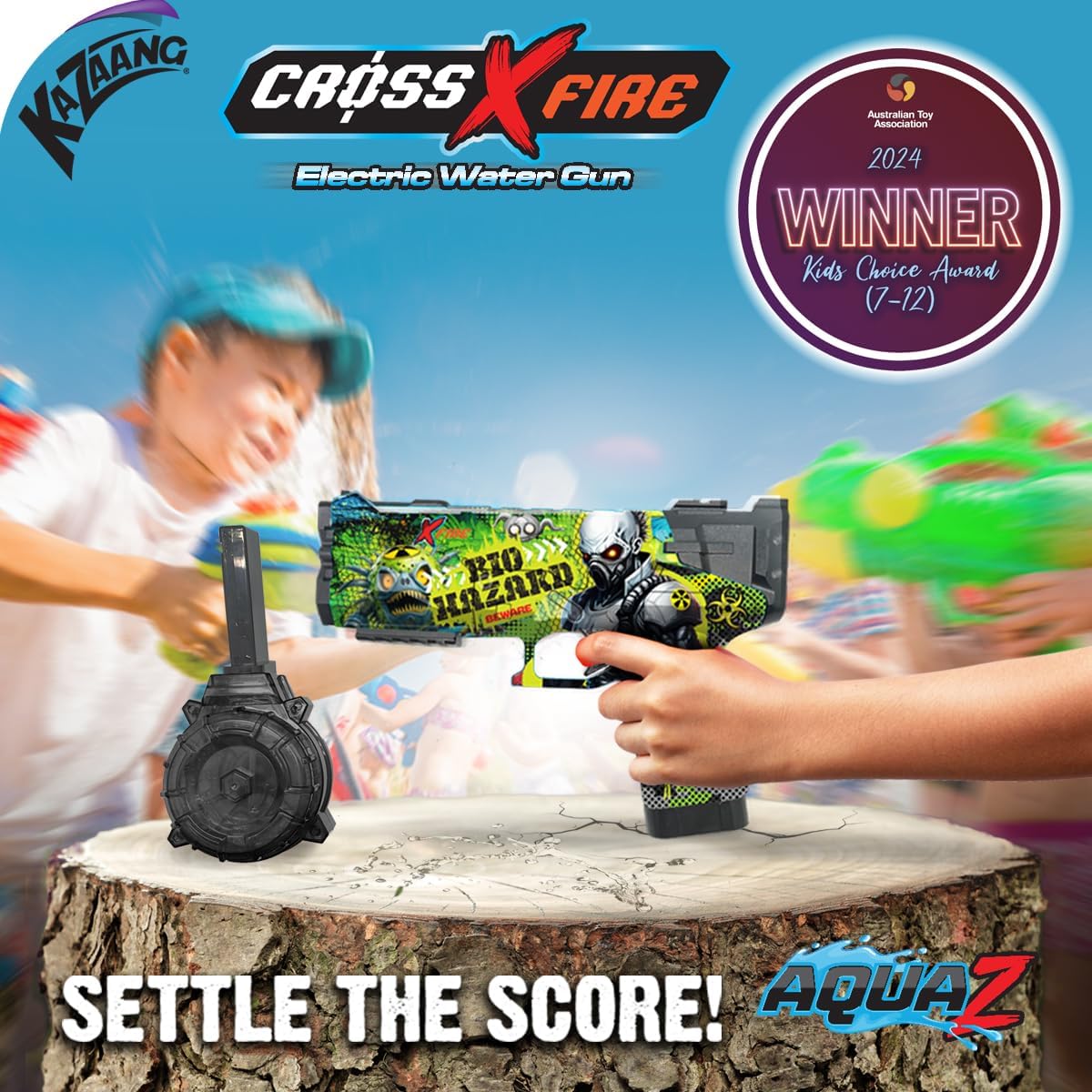 Kazaang CrossXFire AquaZ Biohazard Electric Water Gun – 10m Range, 1200mAh Rechargeable Battery, Medium Size