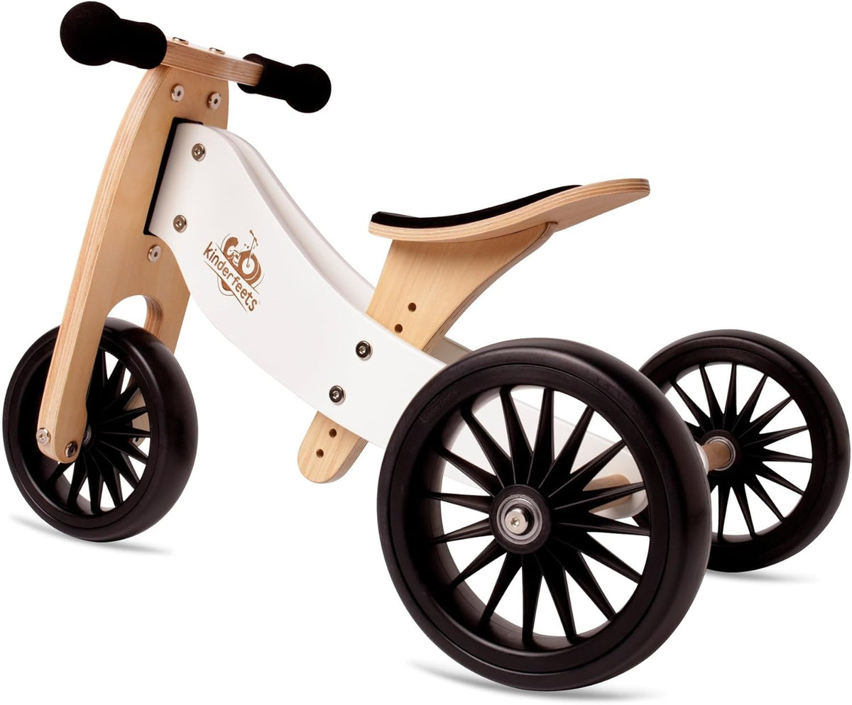 Kinderfeets Tiny Tot Plus 2 in 1 Balance Bike and Trike for Toddlers White