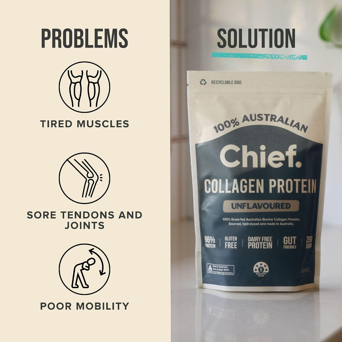 Chief Collagen Protein Powder Grass-Fed Keto Unflavoured 450g 30 Servings
