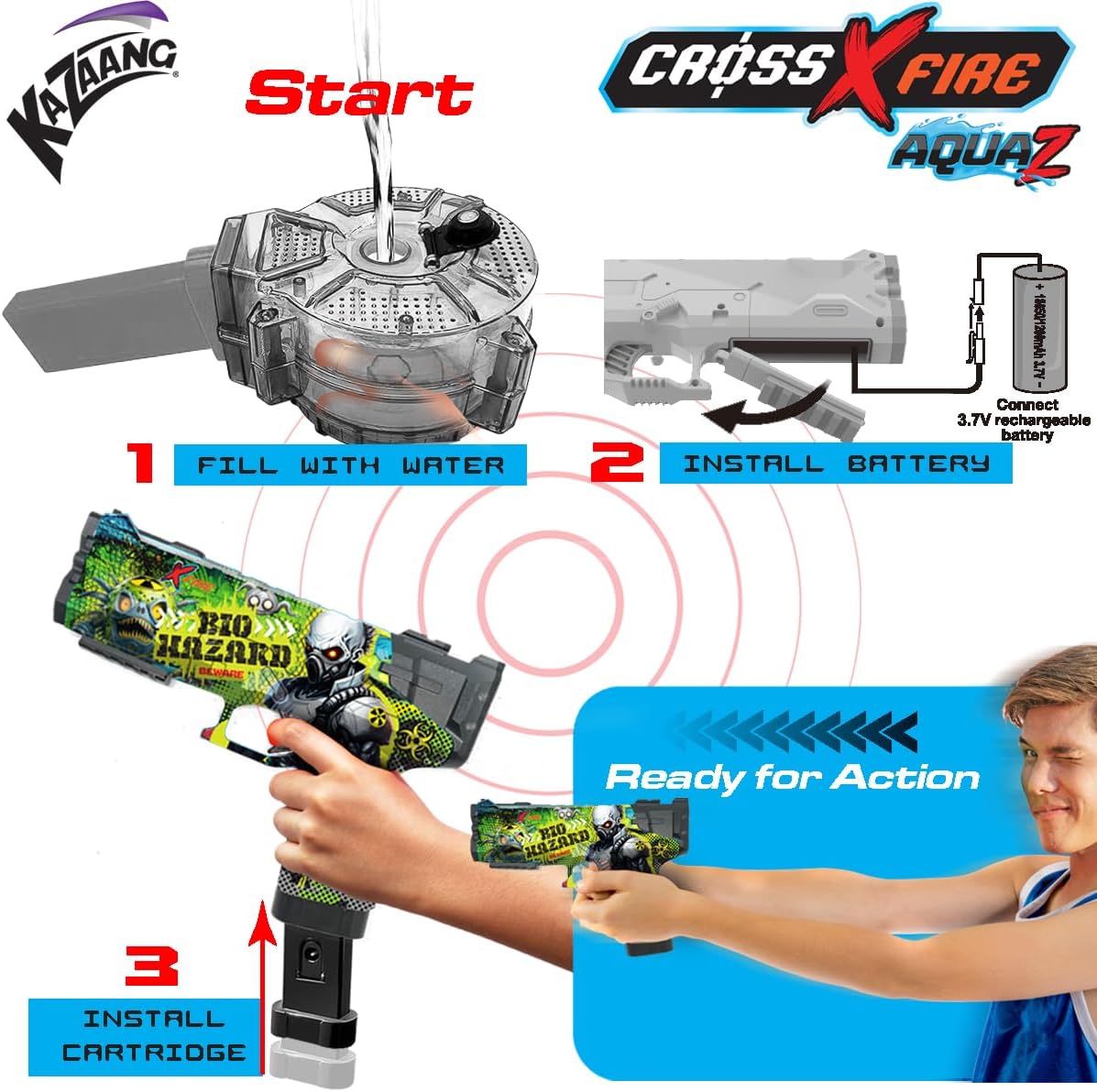 Kazaang CrossXFire AquaZ Biohazard Electric Water Gun – 10m Range, 1200mAh Rechargeable Battery, Medium Size