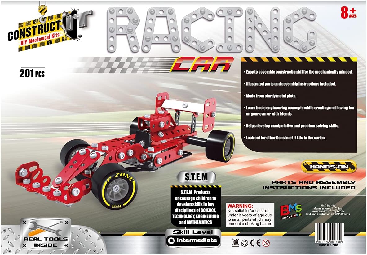 Construct IT Red Racing Car - 201-Piece Construction Kit - Build Your Own Racing Car - STEM Education Toys for Ages 8+
