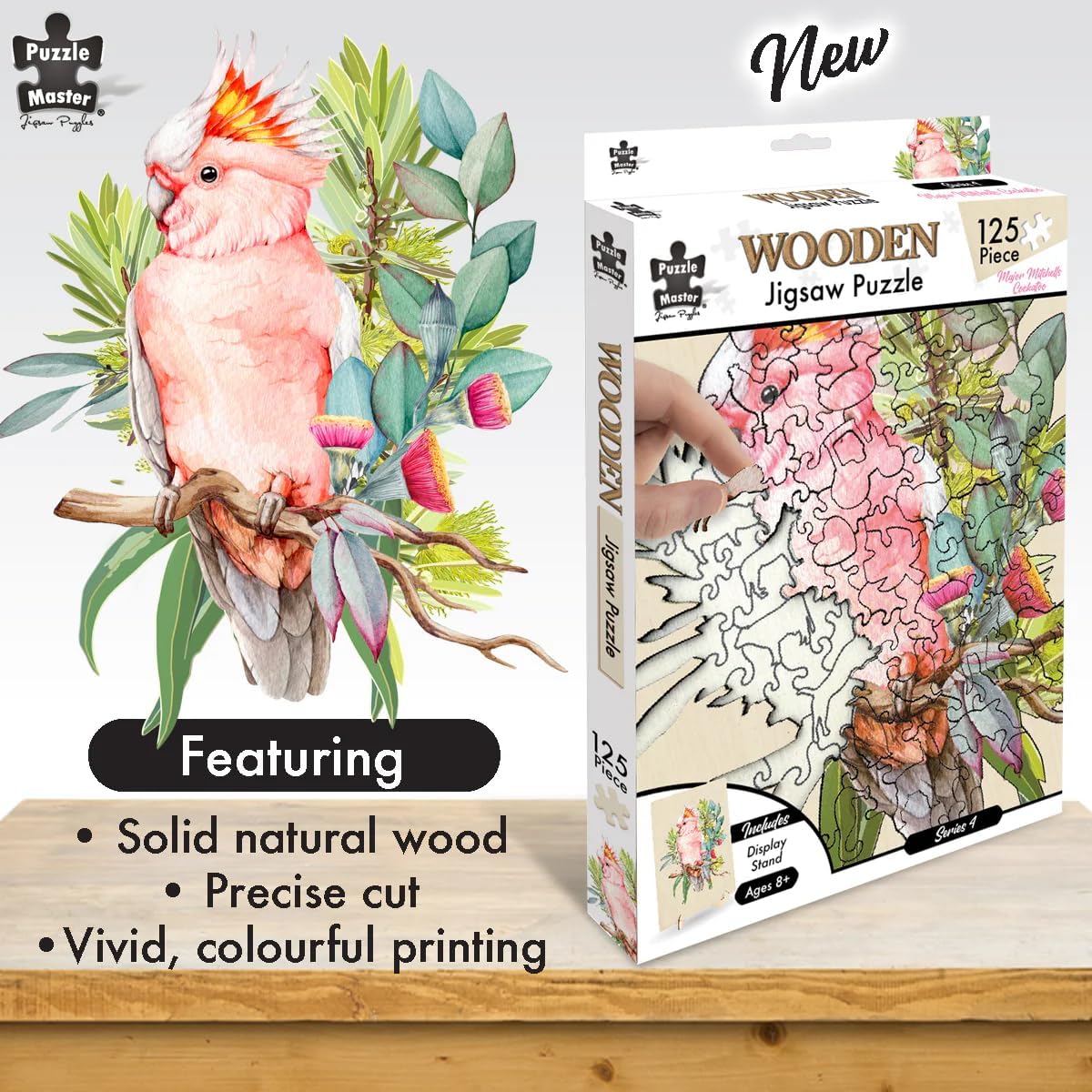 Major Mitchell Cockatoo Wooden Jigsaw Puzzle – 125-Piece Nature-Inspired Artistic Puzzle
