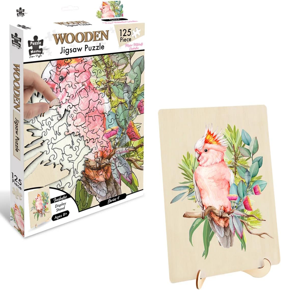 Major Mitchell Cockatoo Wooden Jigsaw Puzzle – 125-Piece Nature-Inspired Artistic Puzzle