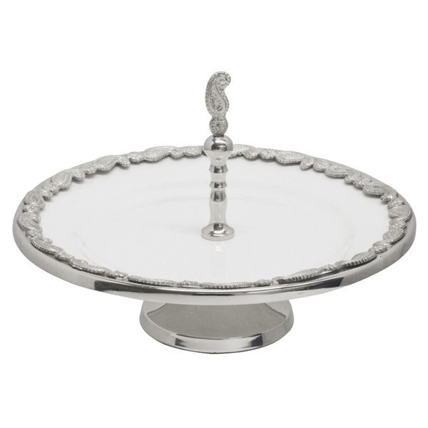 Paisley 1 Tier Stand with Nickel Border Polished Pedestal Base & Handle