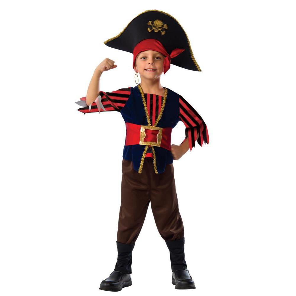 Kids Pirate Costume with Hat Vest Shirt Pants Belt Skull Book Week