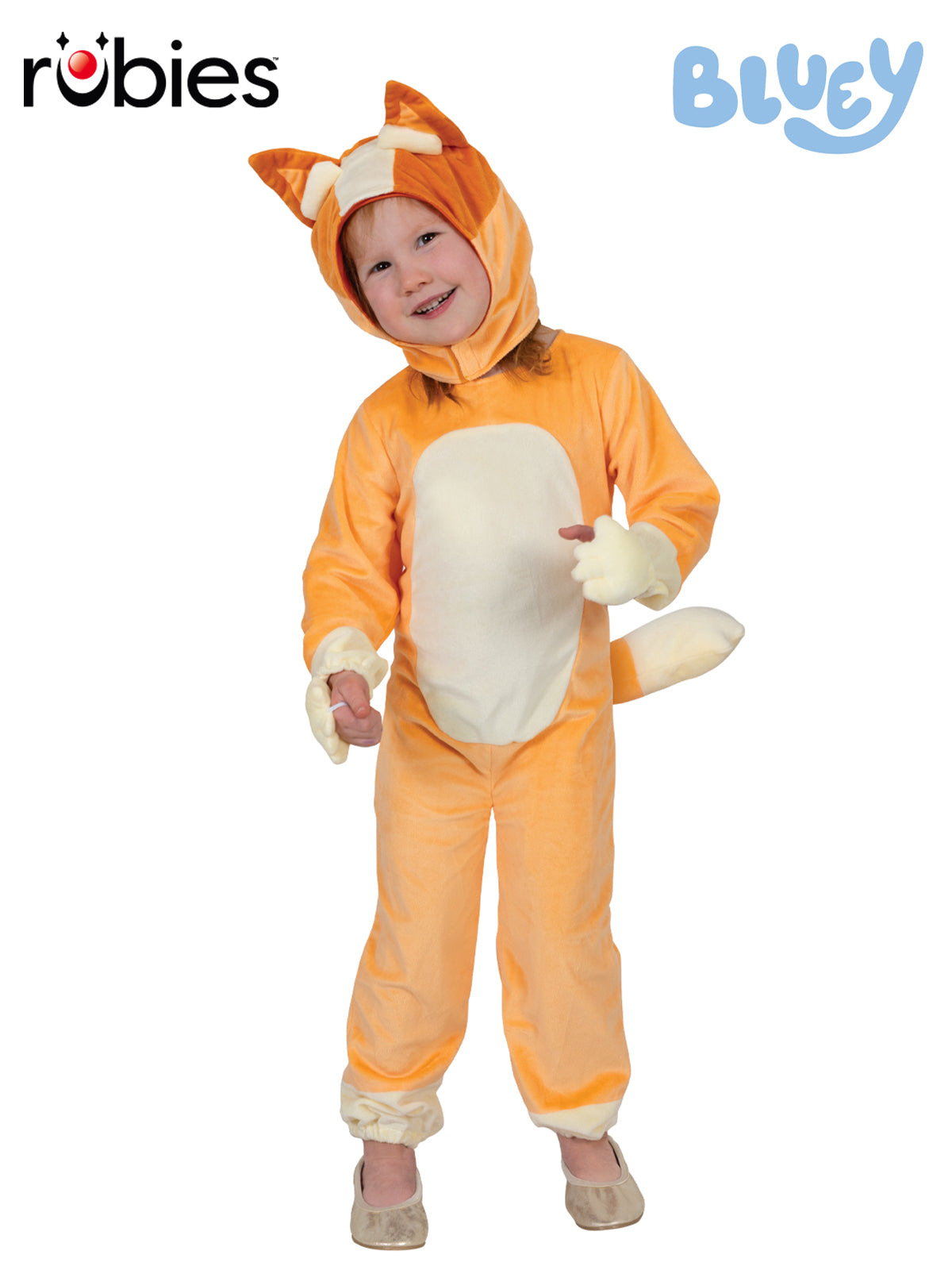 Bingo Premium Costume for Kids Official Bluey Red Heeler Jumpsuit with Headpiece Orange Colour