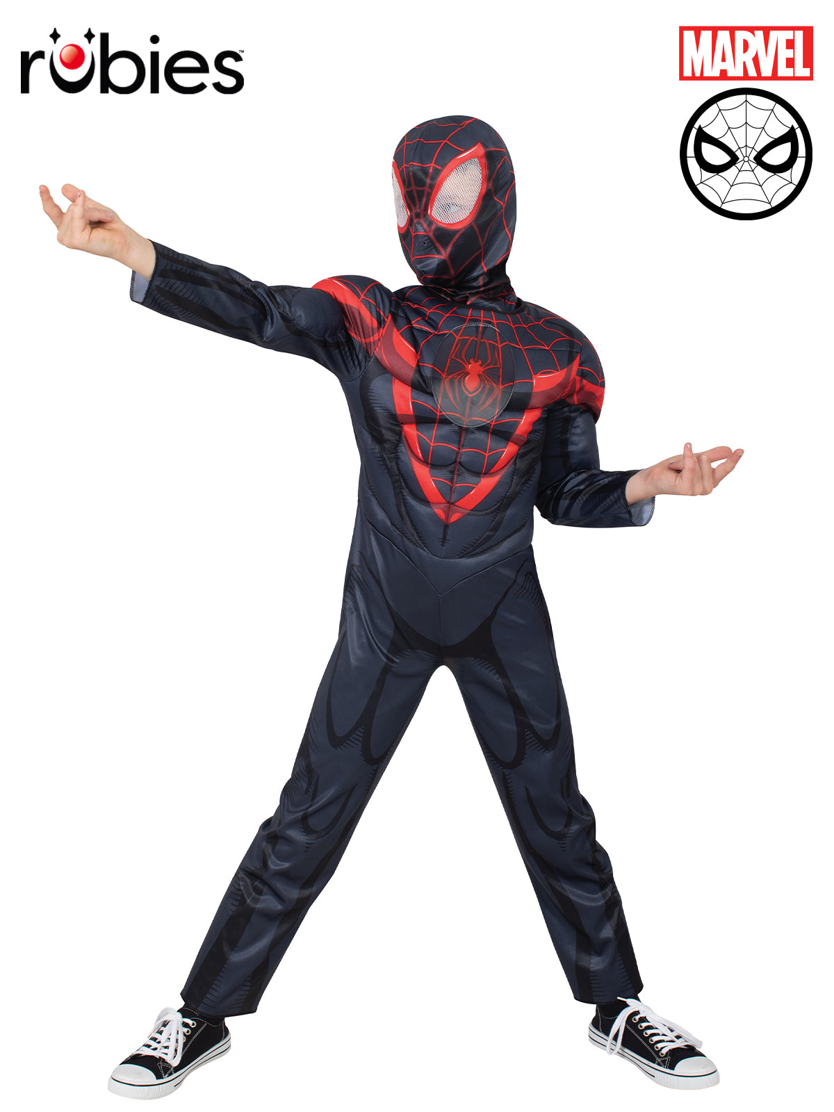 Miles Morales Deluxe Costume Child Spider-Man Suit with Muscles and Mask