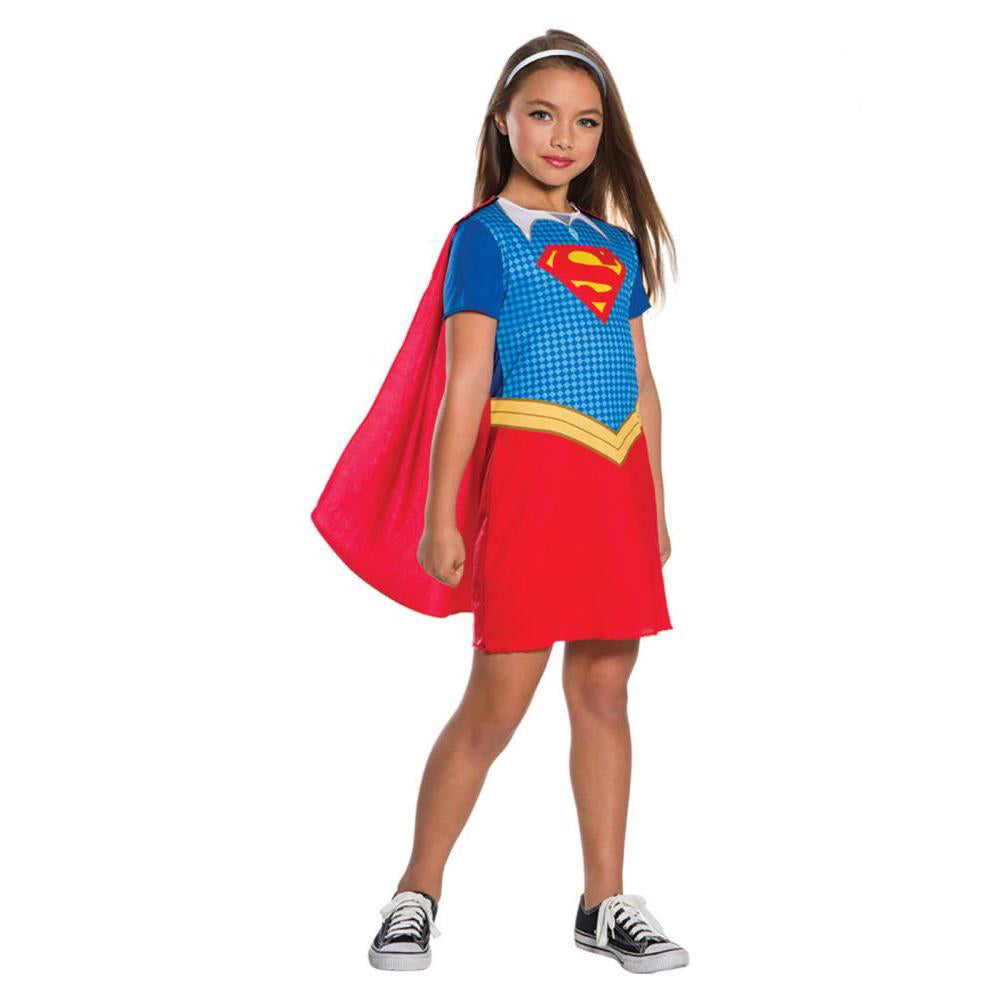 Supergirl Costume for Kids Dress with Cape and Headband Superhero Outfit