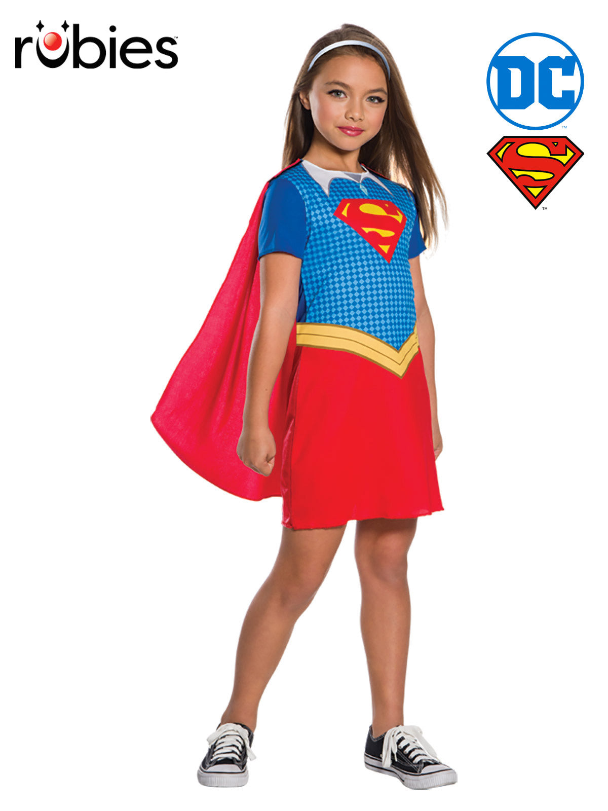 Supergirl Costume for Kids Dress with Cape and Headband Superhero Outfit