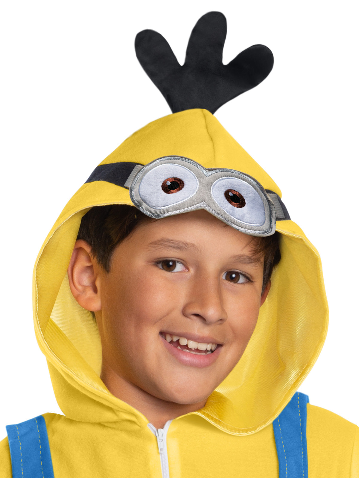 Minions Unisex Hooded Jumpsuit Costume with 3D Hair and Front Zipper Closure – Yellow and Blue Colour