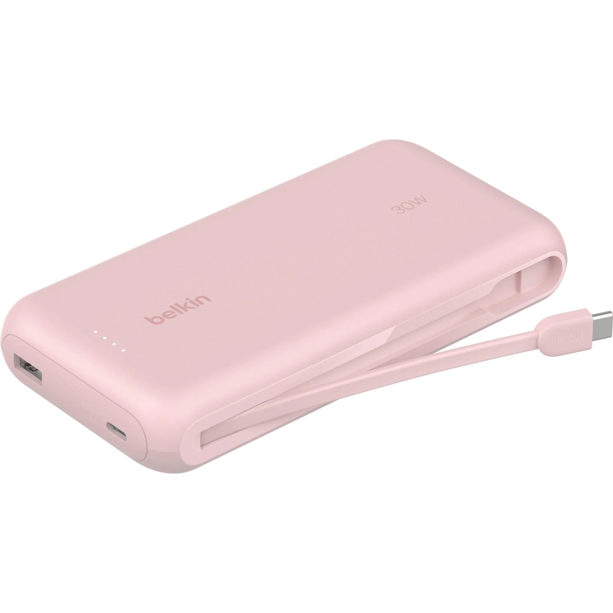 Belkin BoostCharge 20K Power Bank with Integrated USB-C Cable Pink