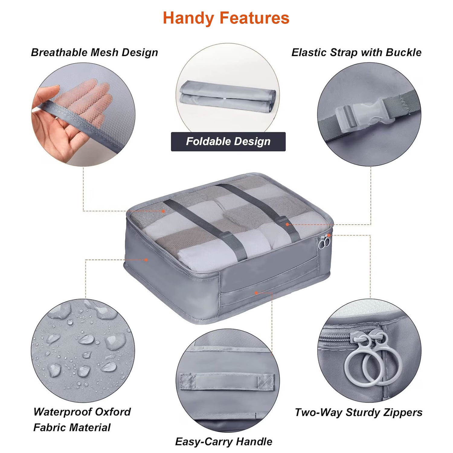 Hivvago 7-Piece Travel Organizer Set – Lightweight Packing Bags for Luggage, Grey