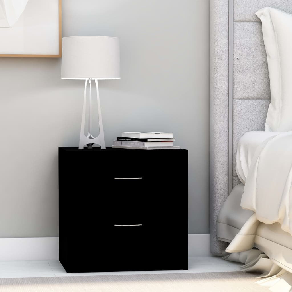 Bedside Cabinets 2 pcs Nightstand Set Drawer Storage Engineered Wood Black