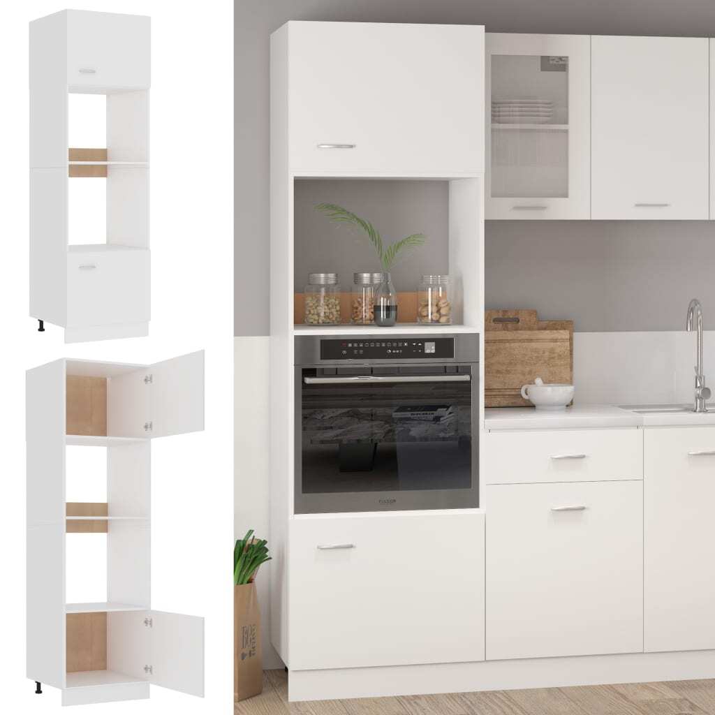 Microwave Cabinet Lyon Engineered Wood Kitchen Storage Unit Tall White
