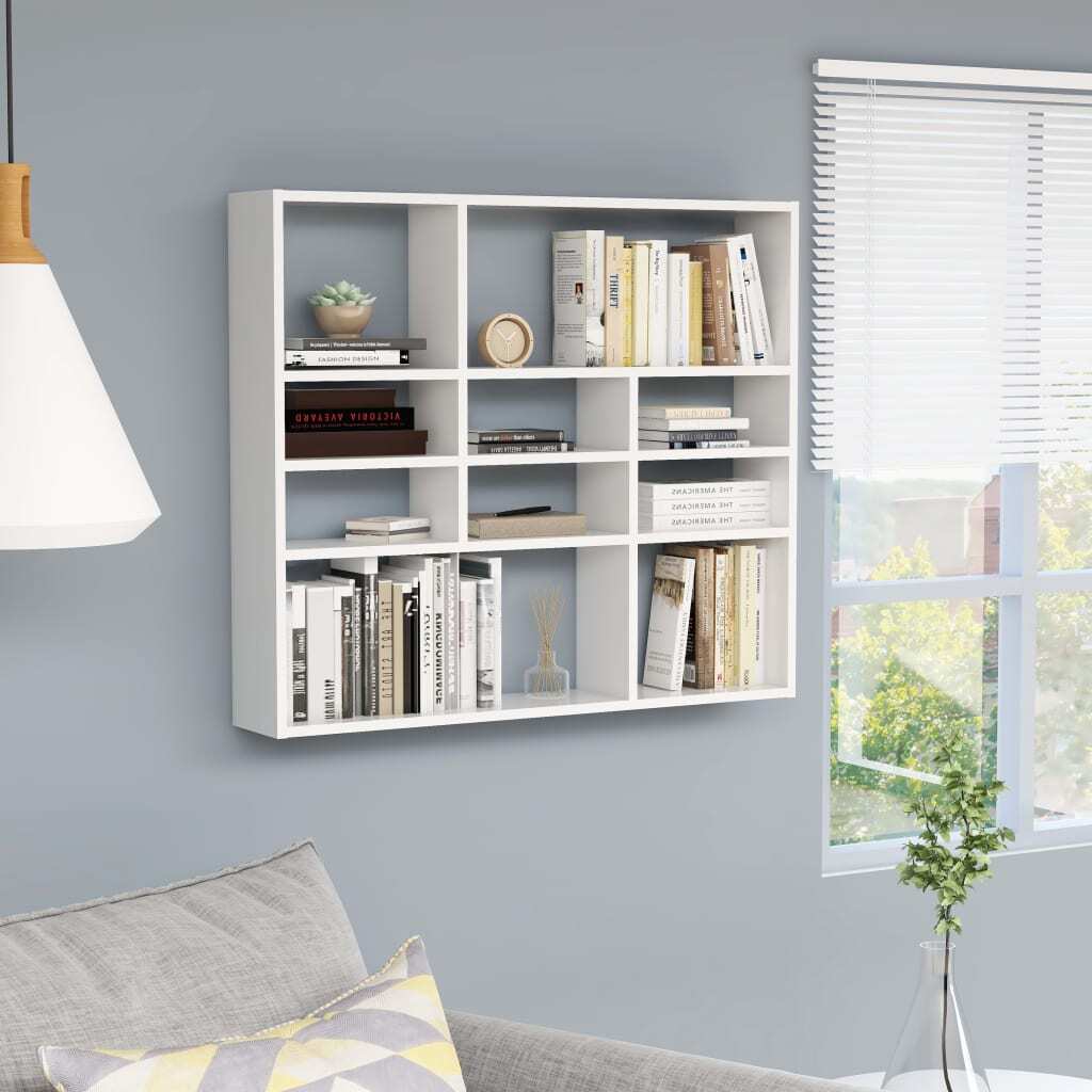 Wall Shelf 10 Compartment Display Storage Unit Engineered Wood White