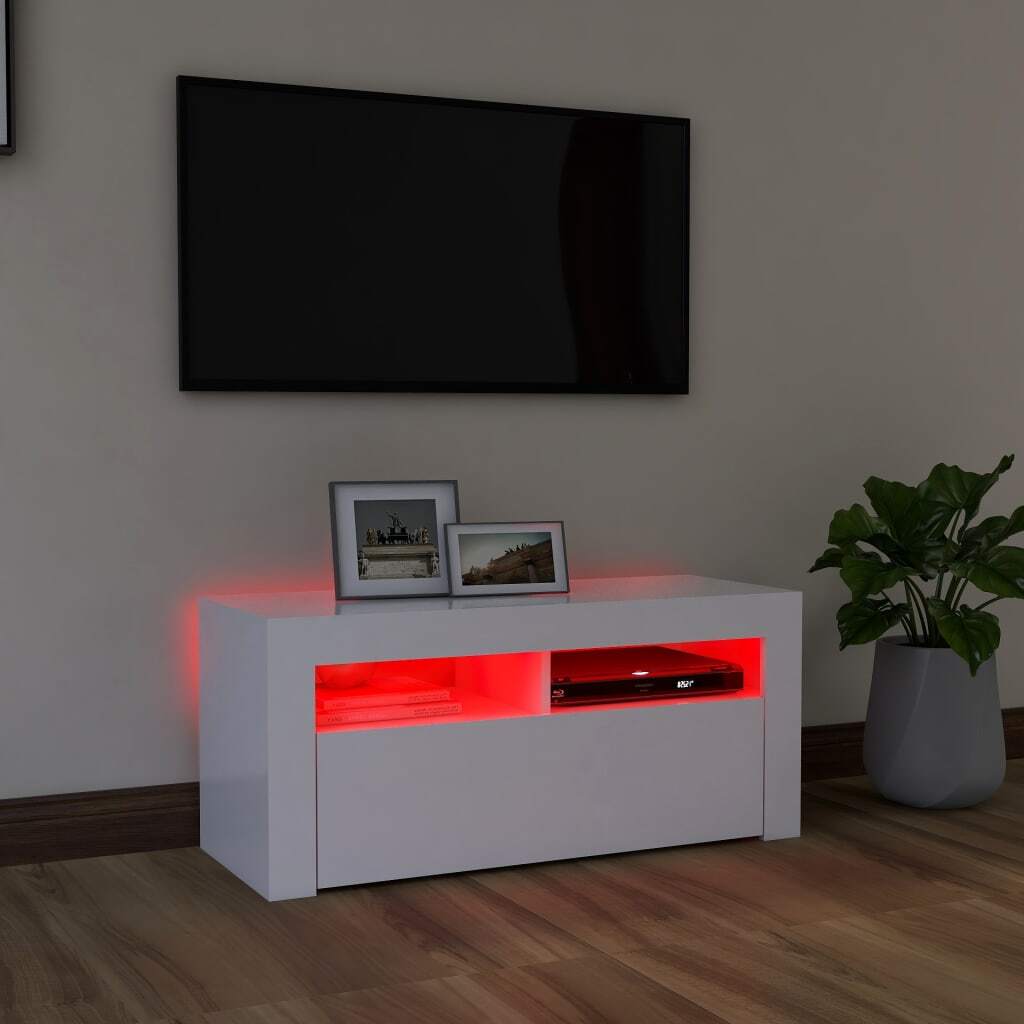 TV Cabinet with RGB LED Lights Adjustable Shelves Media Stand Unit White