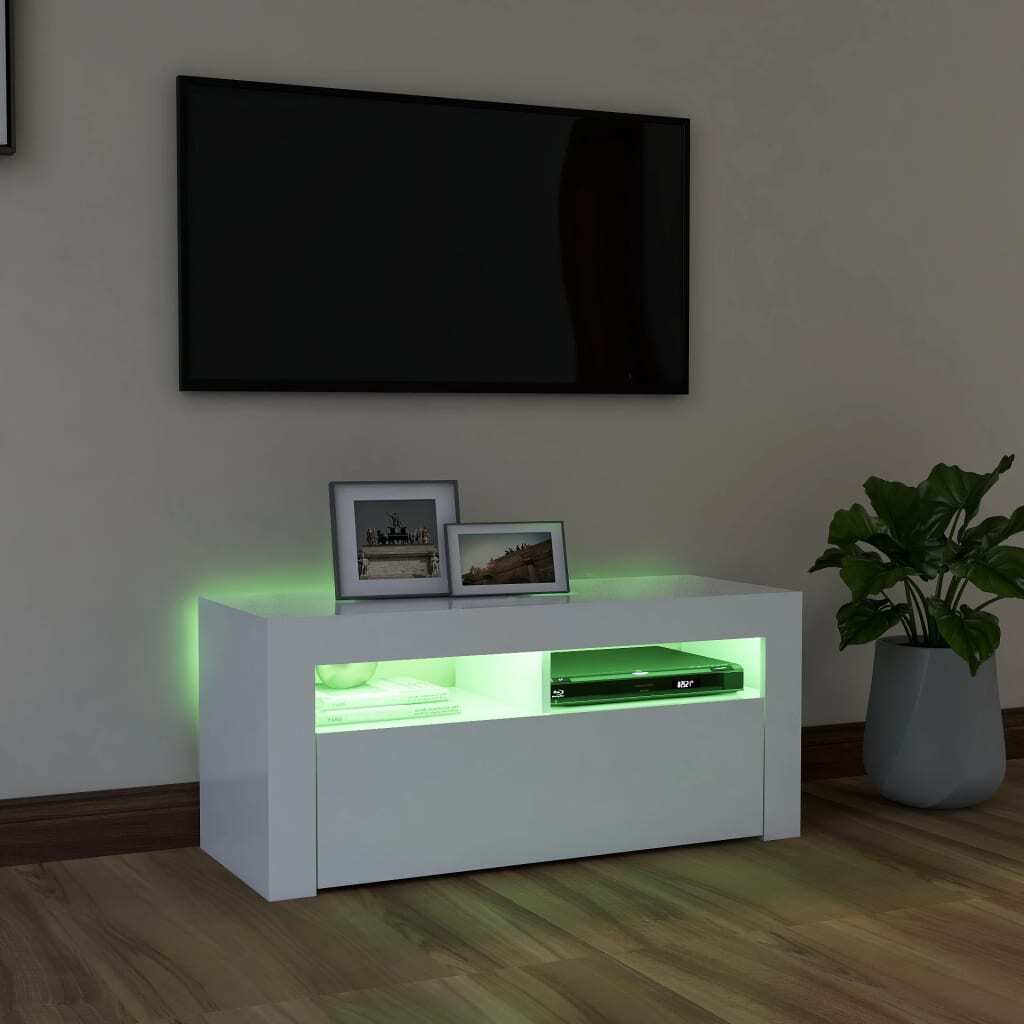 TV Cabinet with RGB LED Lights Adjustable Shelves Media Stand Unit White