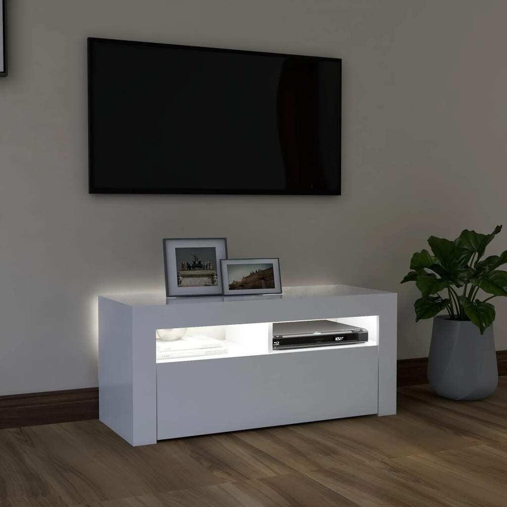 TV Cabinet with RGB LED Lights Adjustable Shelves Media Stand Unit White