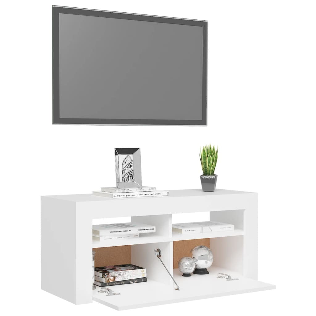 TV Cabinet with RGB LED Lights Adjustable Shelves Media Stand Unit White