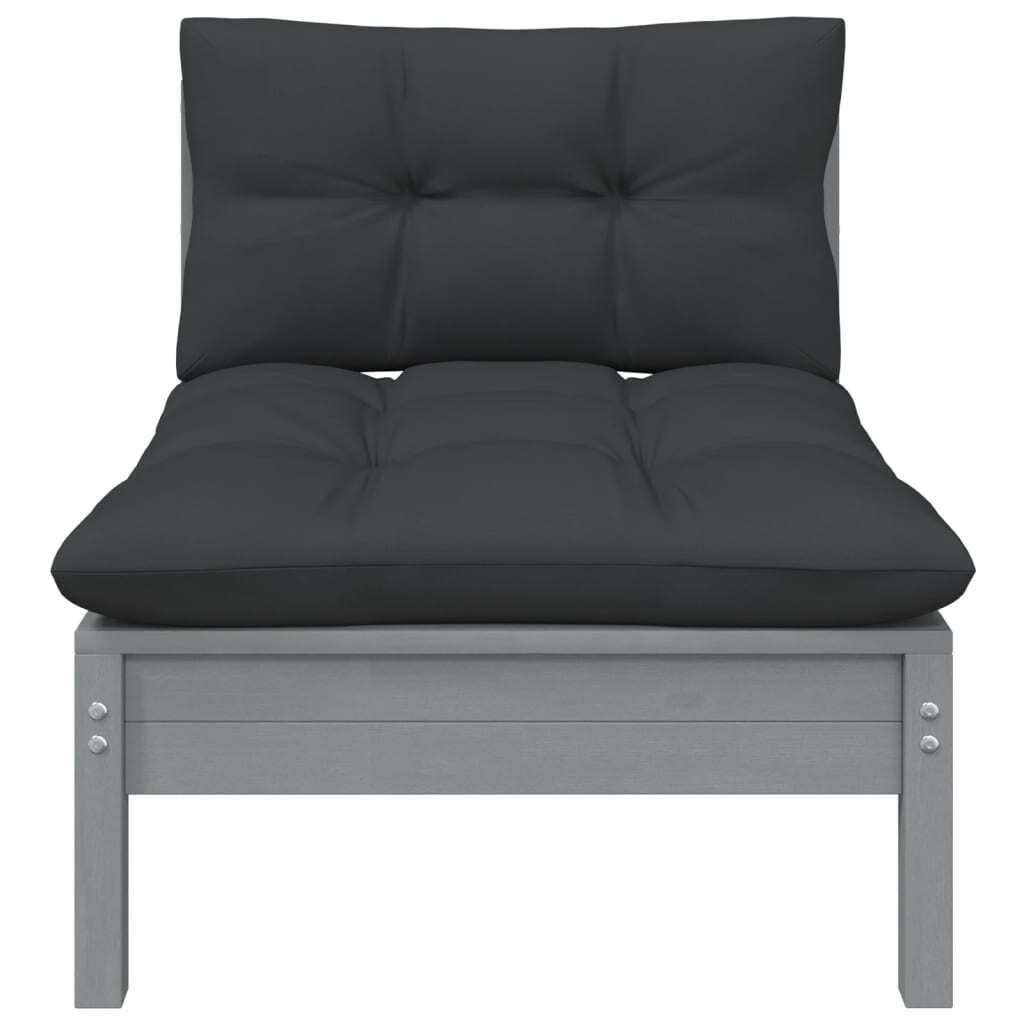 Garden Middle Sofa Modular Outdoor Seating Cushioned Solid Pinewood Grey
